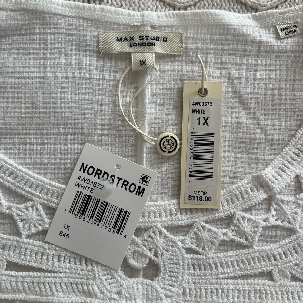 New! Max Studio Designer White Lace Detail Women's Top Size 1X - Picture 3 of 14